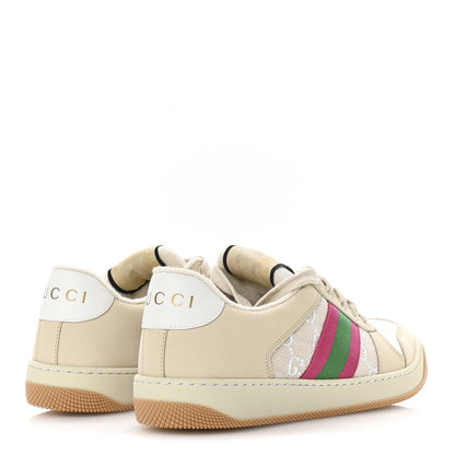 Gucci Calfskin Lame GG Monogram Web Womens Screener Sneakers 39.5 Gardenia Silver Dusty Milk White 5 of 9