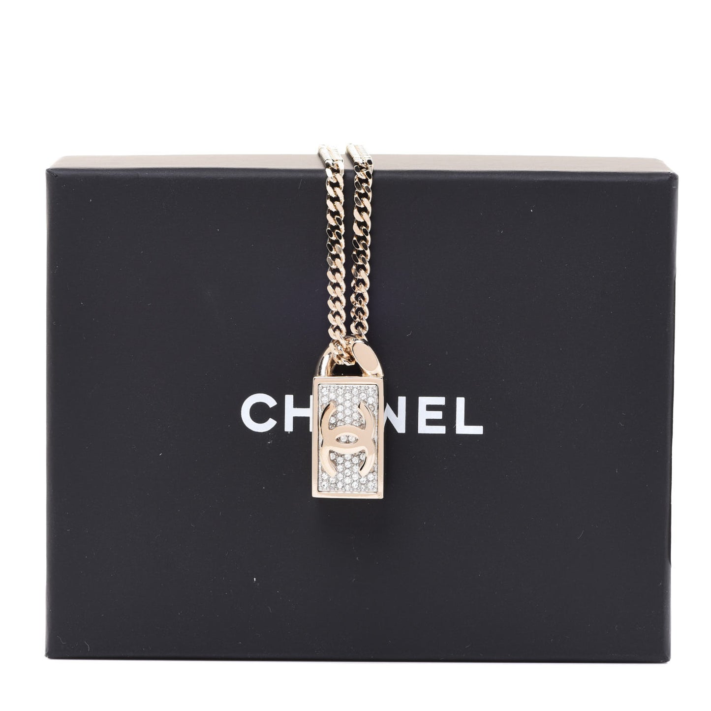Crystal Dog Tag Charm Necklace Gold