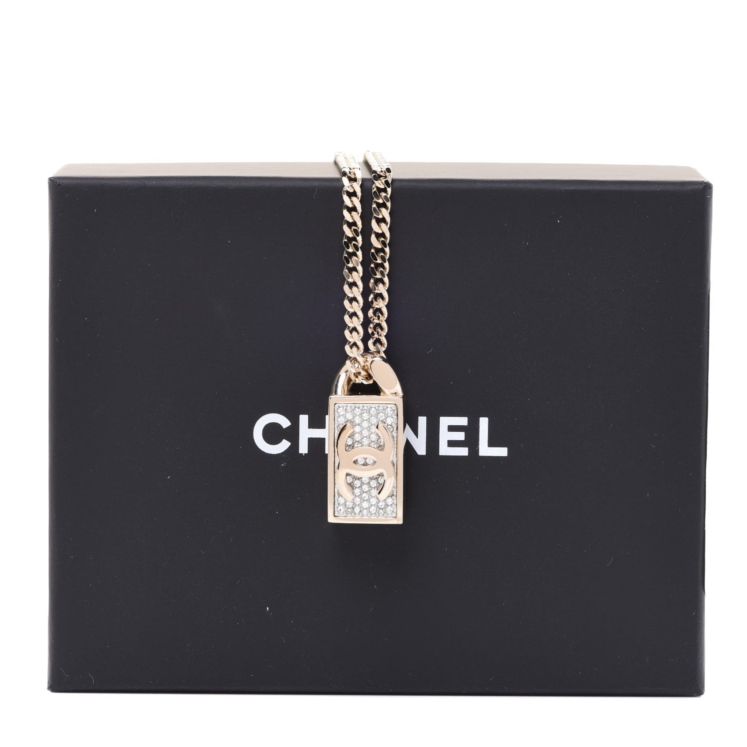 Chanel Crystal Dog Tag Charm Necklace Gold 6 of 6