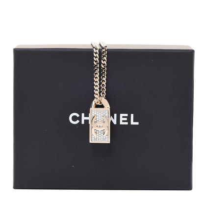 Chanel Crystal Dog Tag Charm Necklace Gold 6 of 6