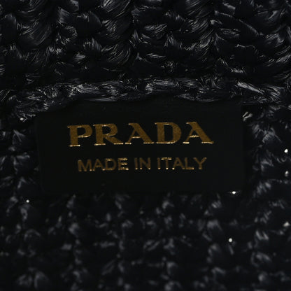 Prada Yarn Raffia Effect Crochet Small Logo Tote Black 6 of 9