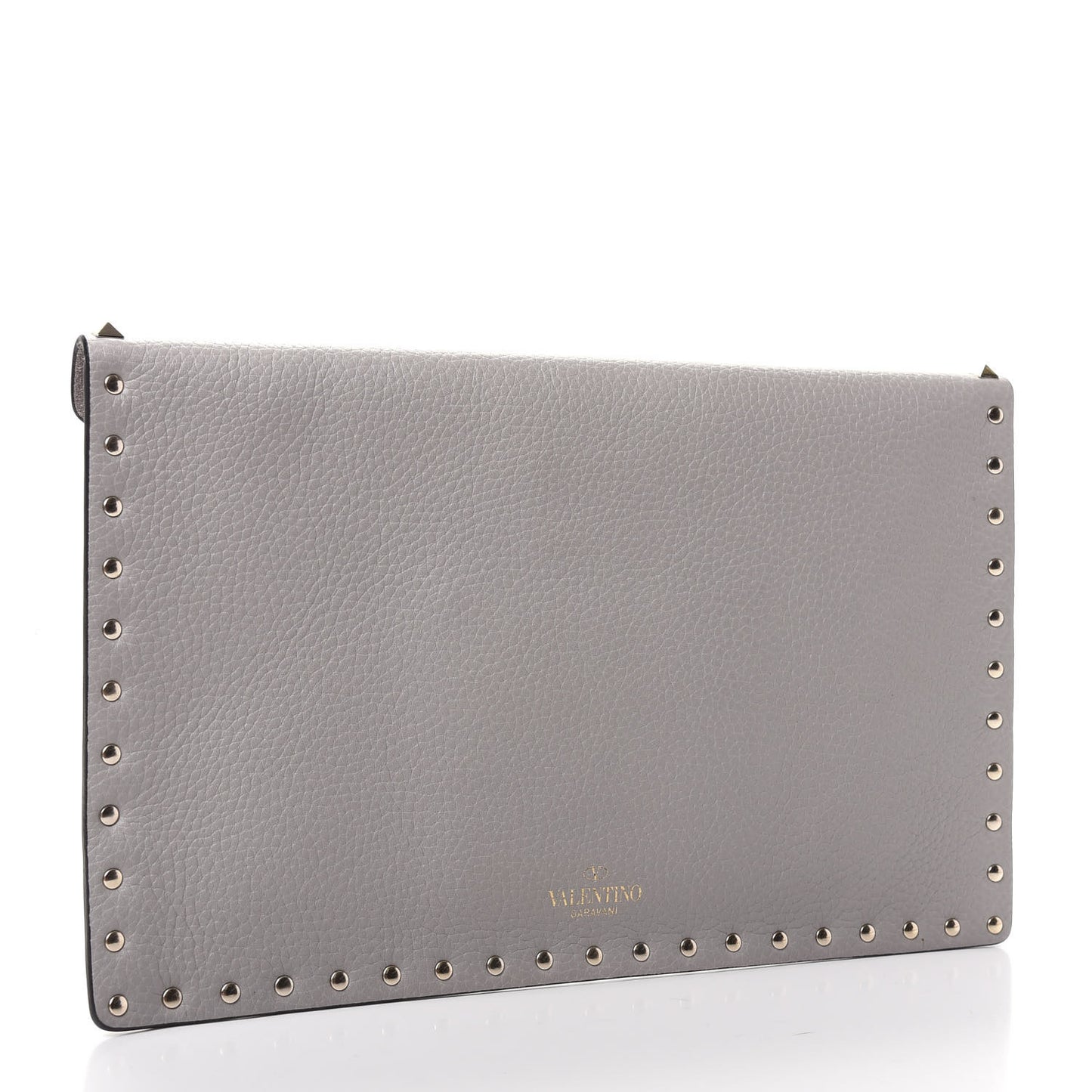 Pebbled Calfskin Large Rockstud Envelope Clutch Pastel Grey