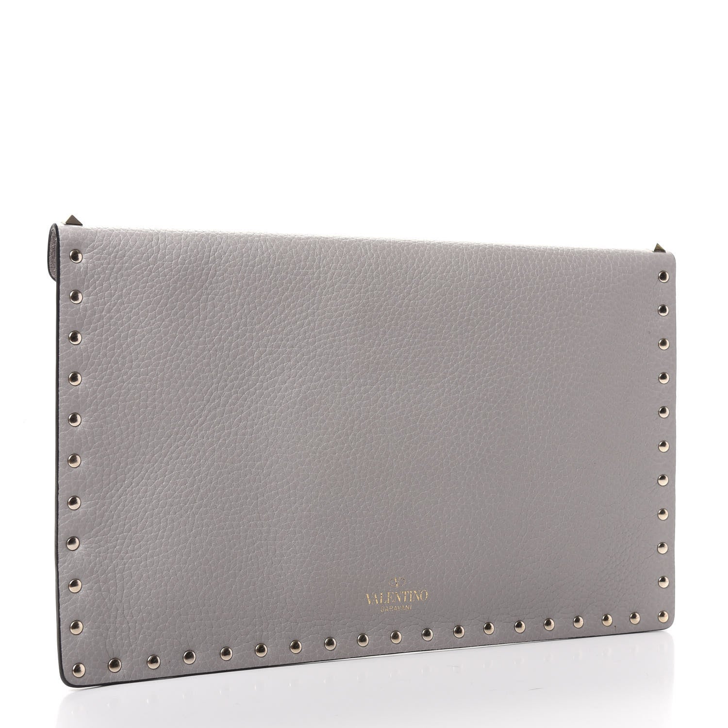 Valentino Garavani Pebbled Calfskin Large Rockstud Envelope Clutch Pastel Grey 3 of 6