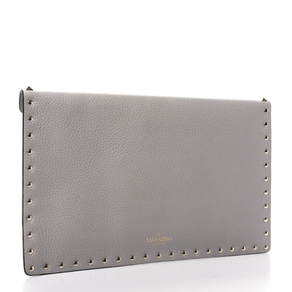 Valentino Garavani Pebbled Calfskin Large Rockstud Envelope Clutch Pastel Grey 3 of 6