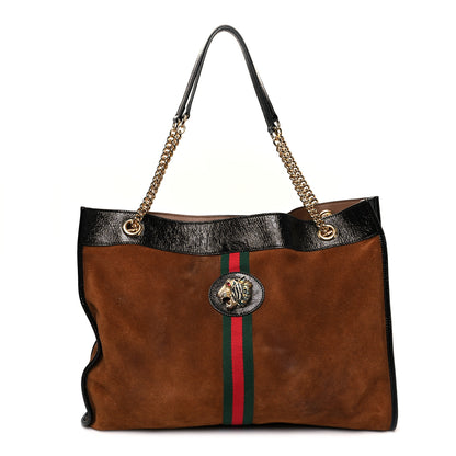 Gucci Suede Patent Large Rajah Chain Tote Nocciola Black 3 of 14