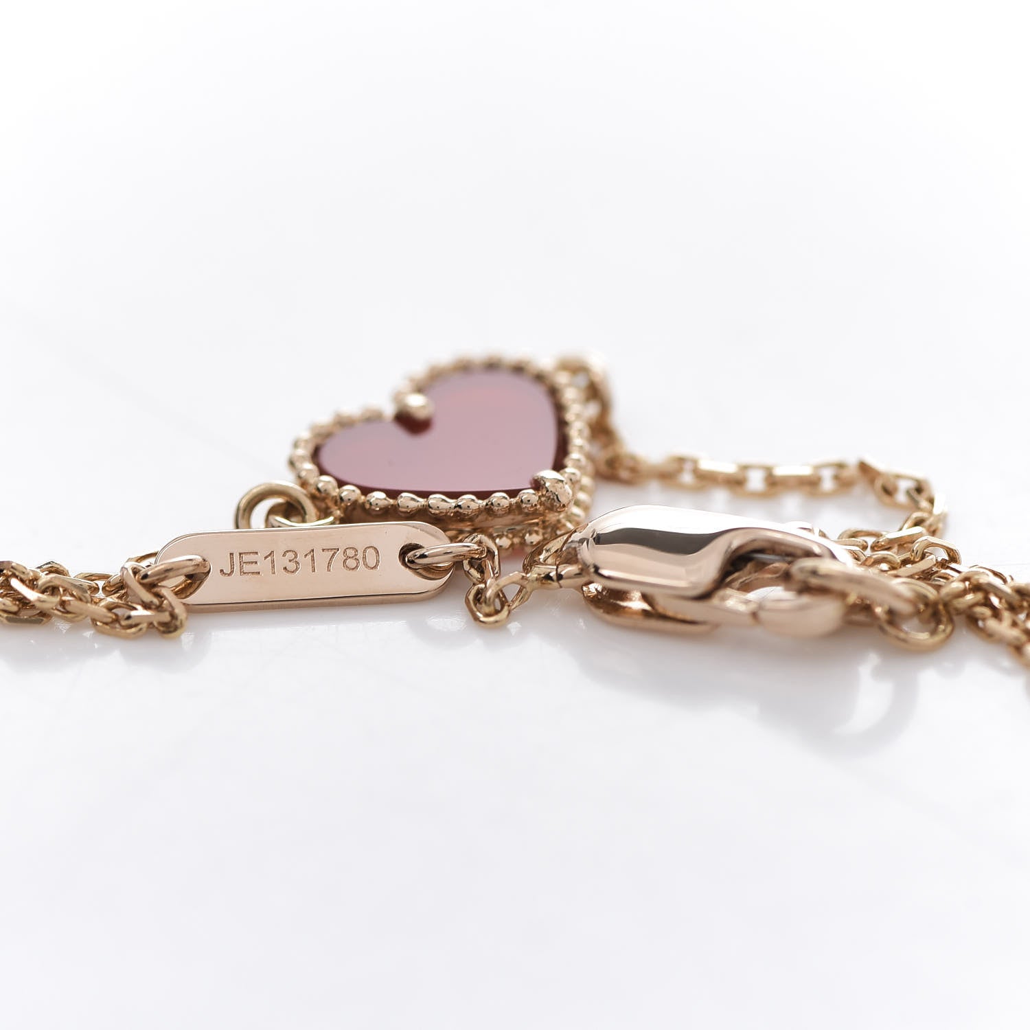 Van Cleef & Arpels 18K Rose Gold Carnelian Sweet Alhambra Heart Bracelet 1 of 5