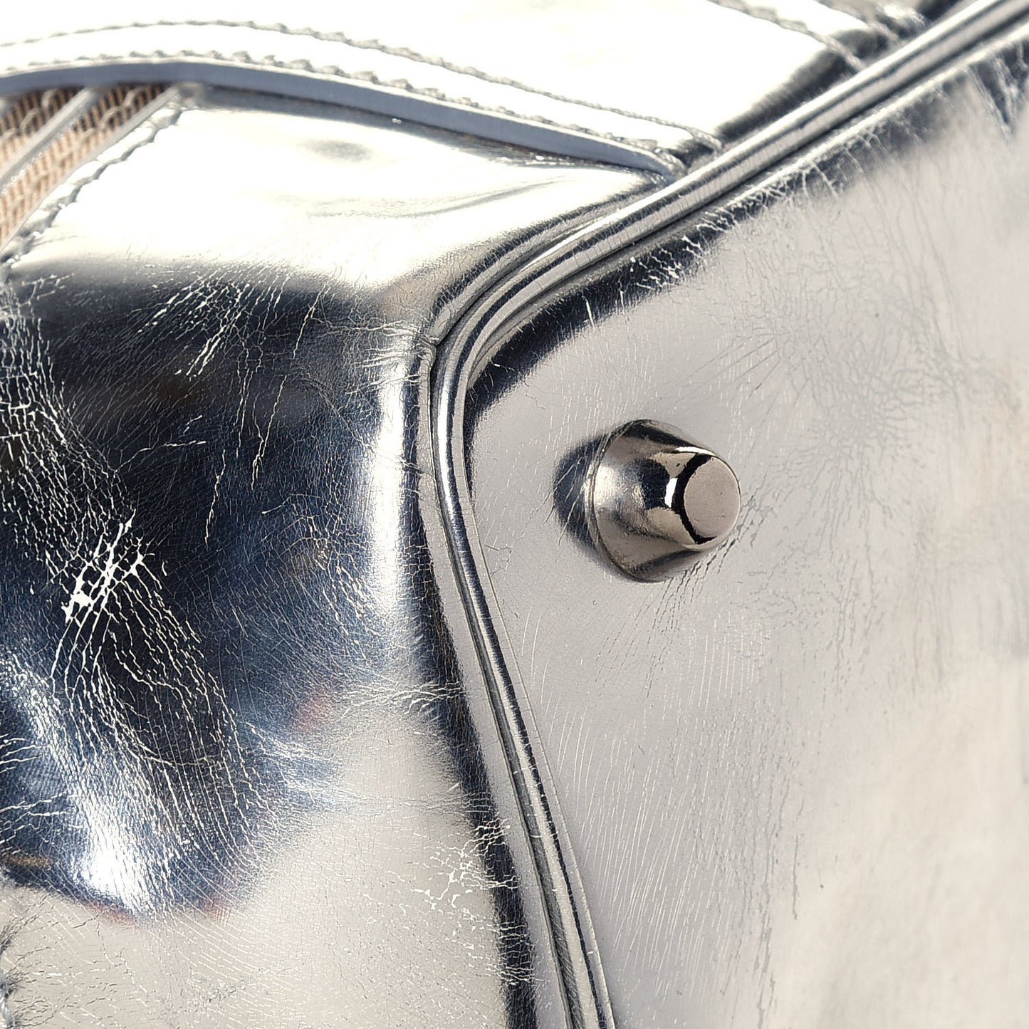 Metallic Patent House Check Sliced Beaton Tote Silver