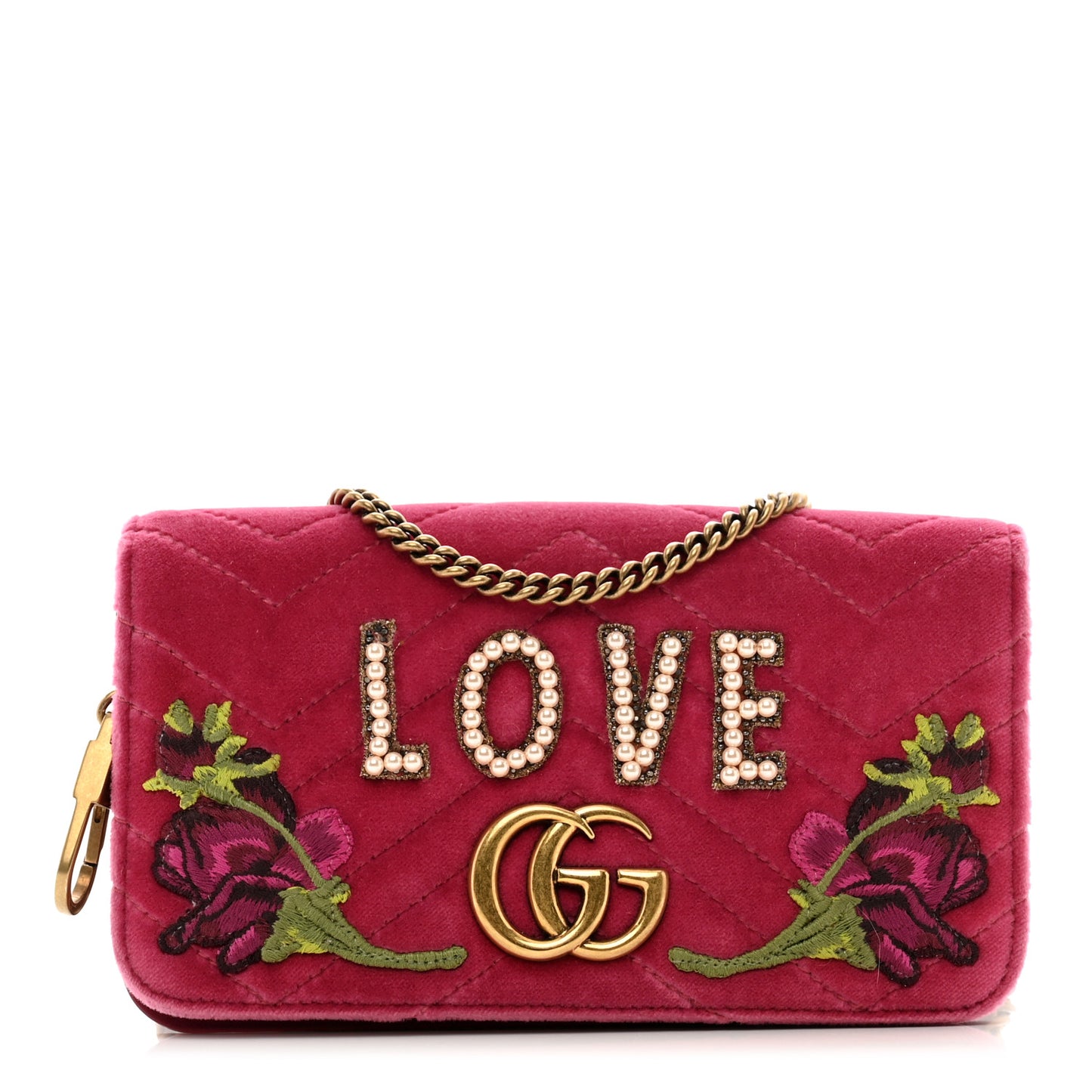 Velvet Matelasse Love Embroidered GG Marmont Mini Bag Light Raspberry Rose