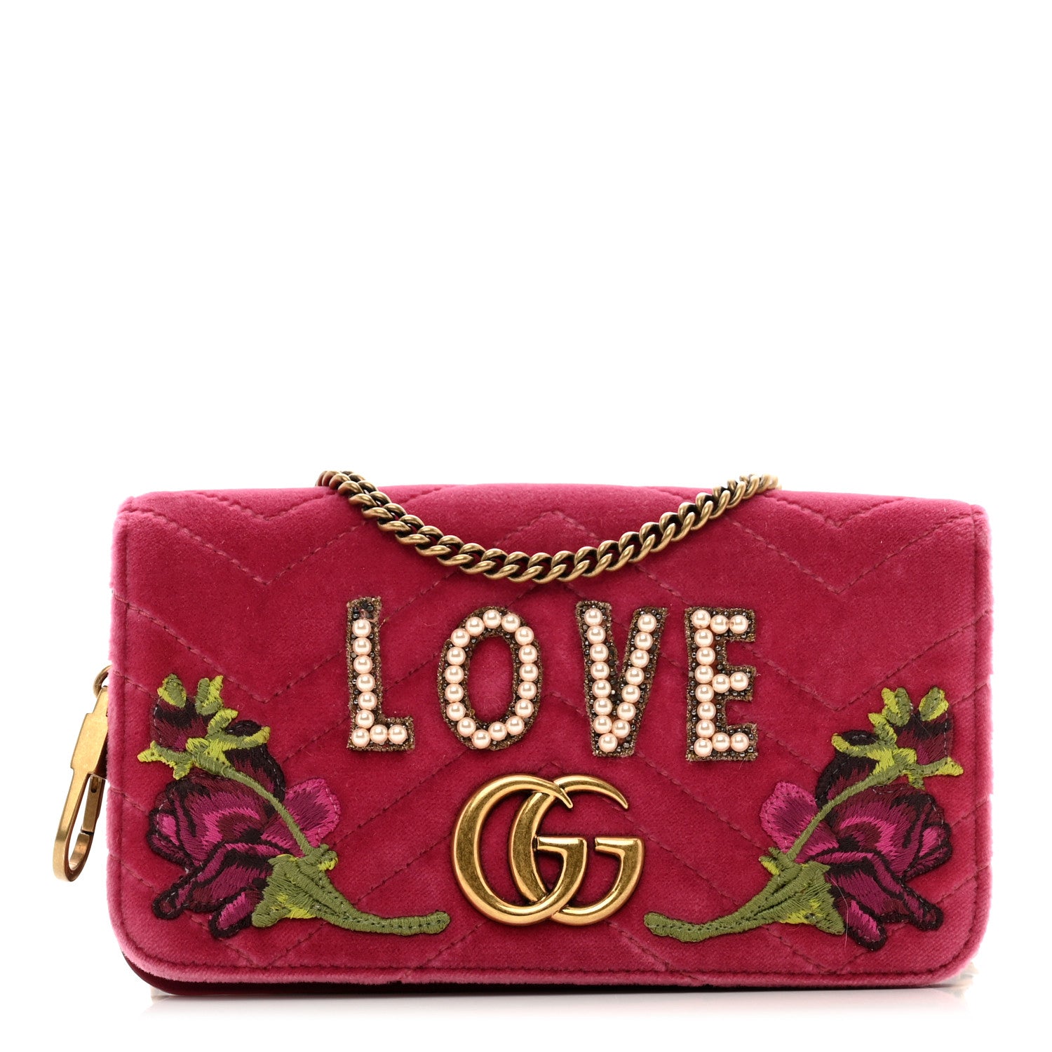 Gucci Velvet Matelasse Love Embroidered GG Marmont Mini Bag Light Raspberry Rose 1 of 9