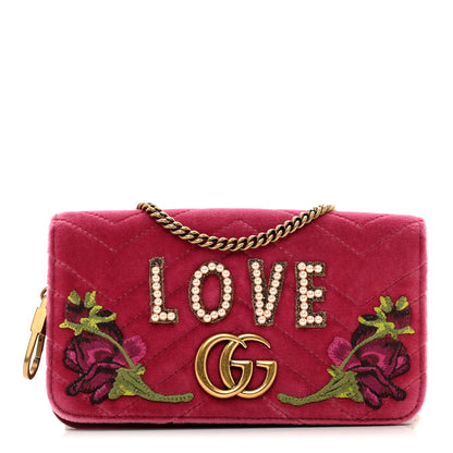 Gucci Velvet Matelasse Love Embroidered GG Marmont Mini Bag Light Raspberry Rose 1 of 9