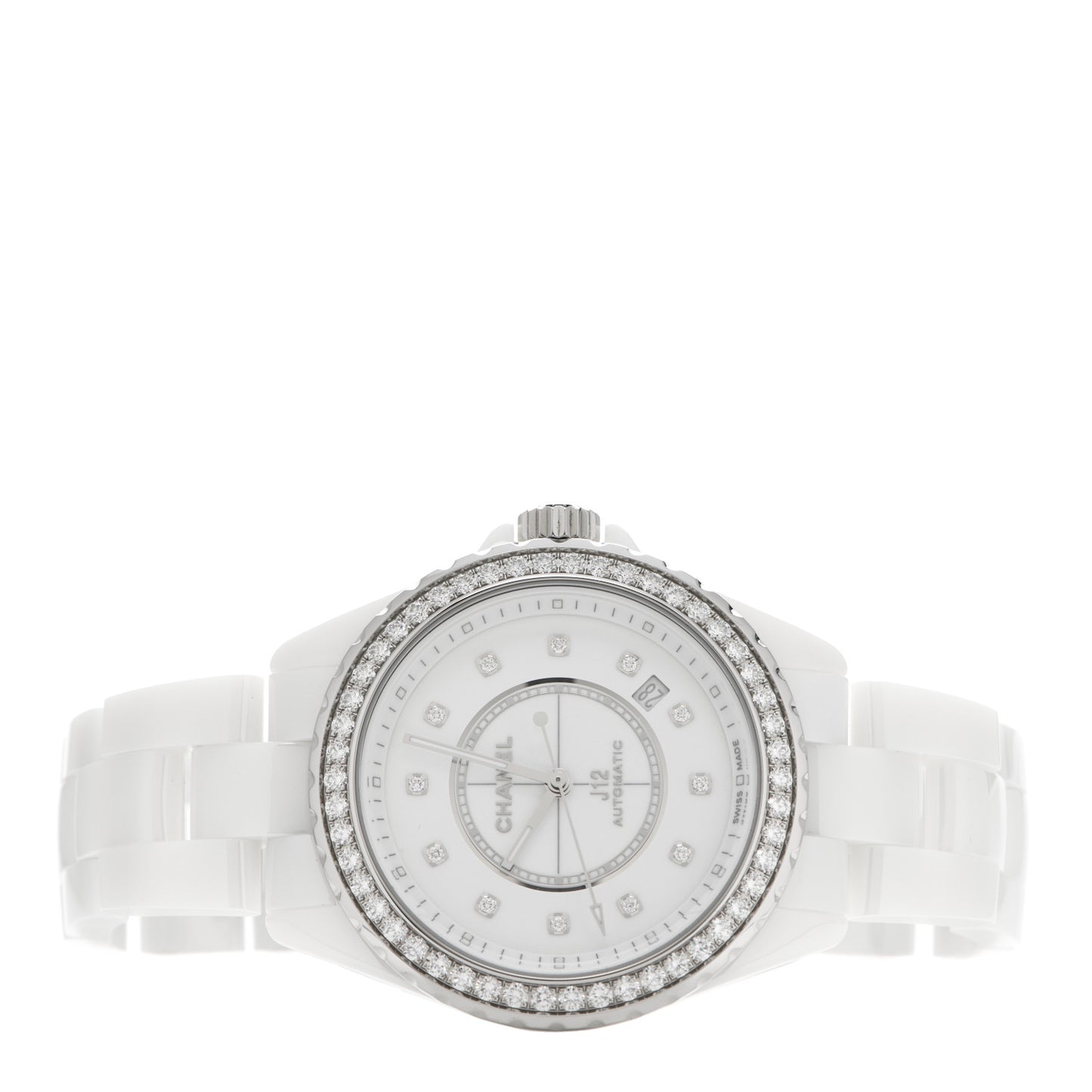 Stainless Steel Ceramic Diamond Bezel 38mm J12 Automatic Watch White