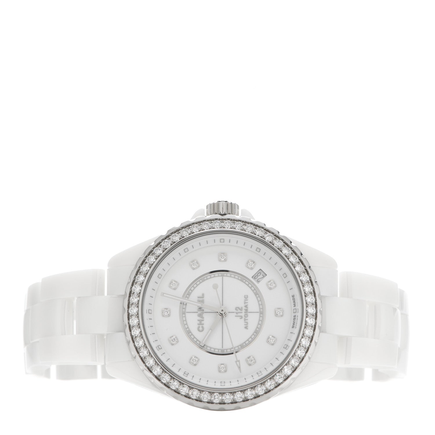 Chanel Stainless Steel Ceramic Diamond Bezel 38mm J12 Automatic Watch White 2 of 5