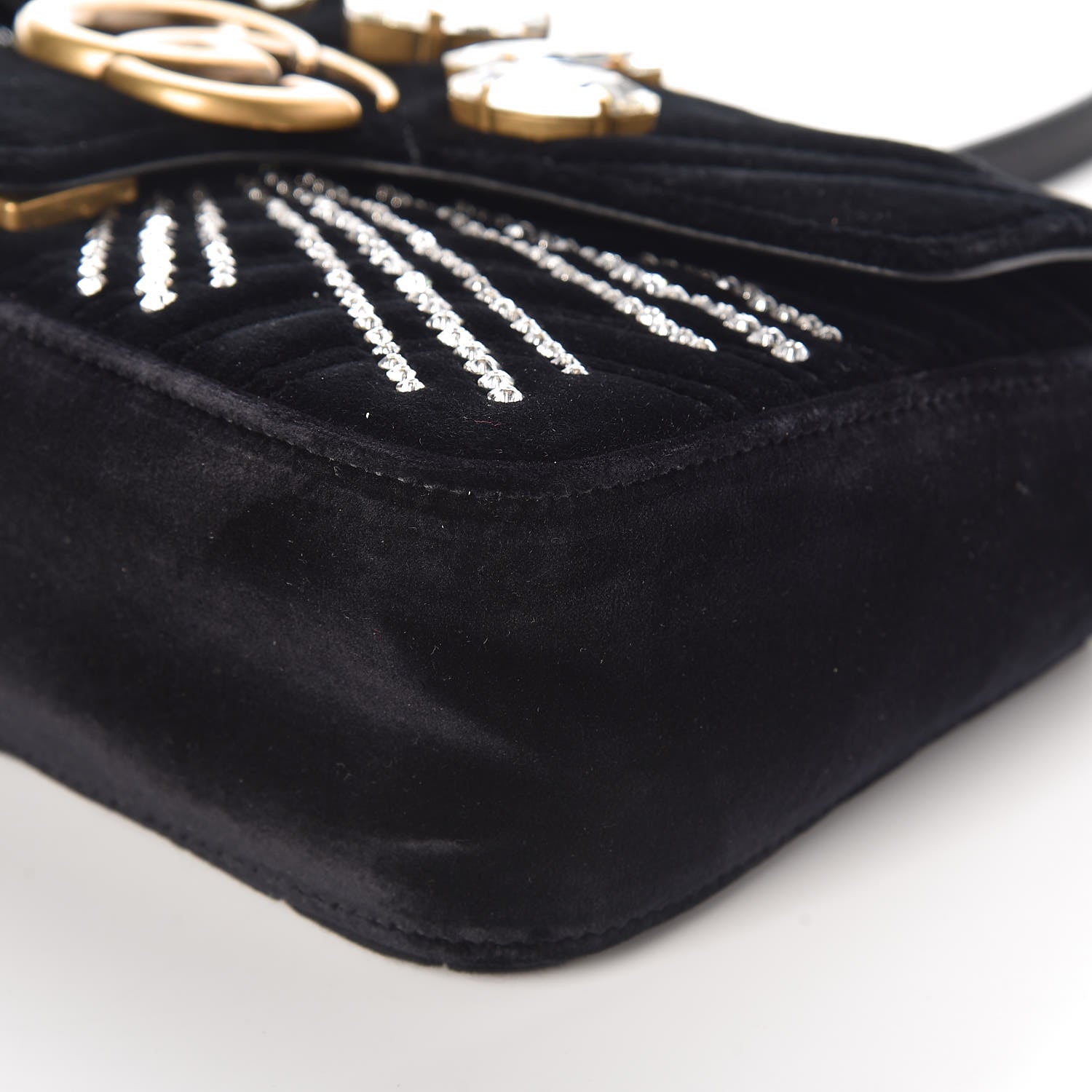 Gucci Velvet Matelasse Marquise Crystals Embroidered Small GG Marmont Shoulder Bag Black 6 of 9