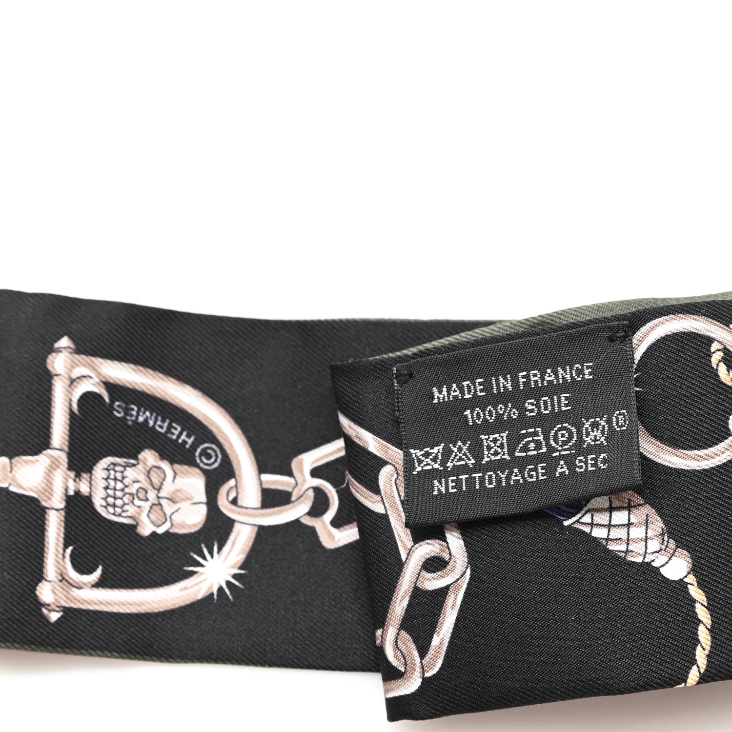 Hermes Silk C'est la Fete Twilly Kaki Fonce White Black 3 of 3