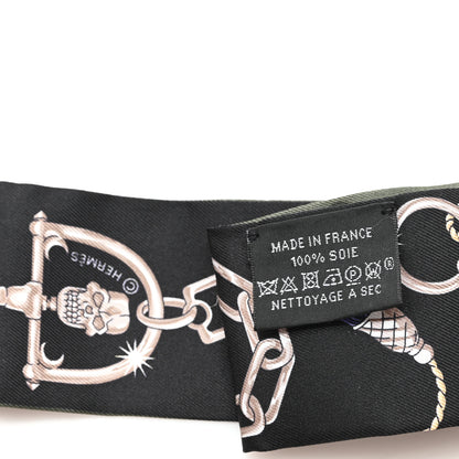 Hermes Silk C'est la Fete Twilly Kaki Fonce White Black 3 of 3