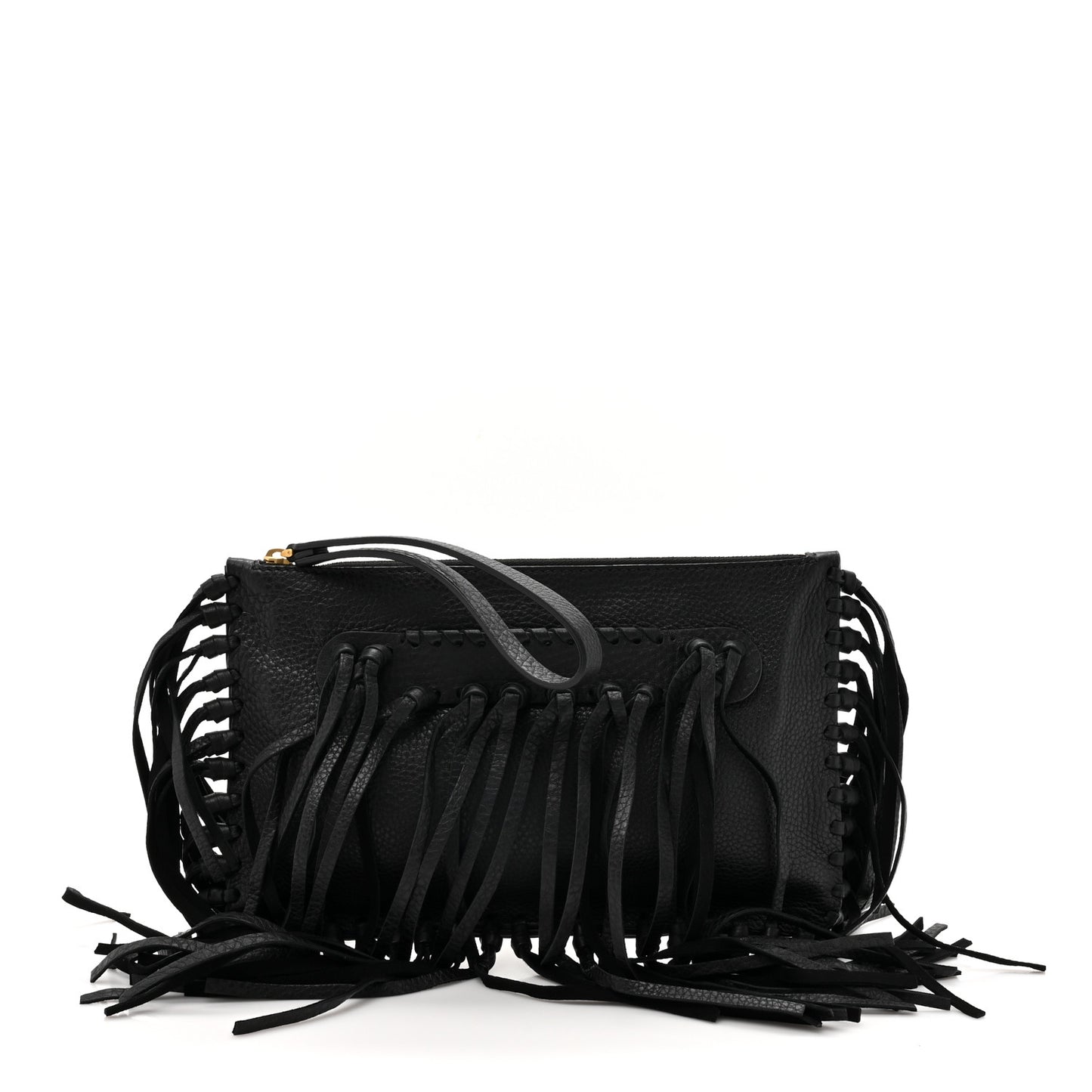 Calfskin Rockee Fringe Clutch Black