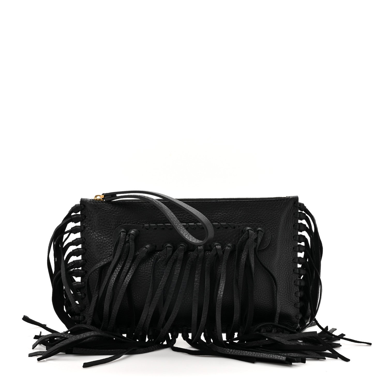 Valentino Garavani Calfskin Rockee Fringe Clutch Black 1 of 9
