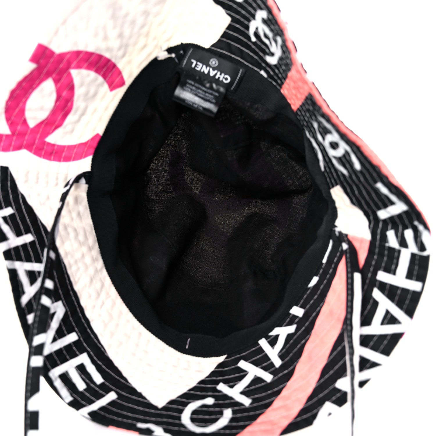 Chanel Cotton Logo Cloche Hat L Ecru Black Pink 6 of 8