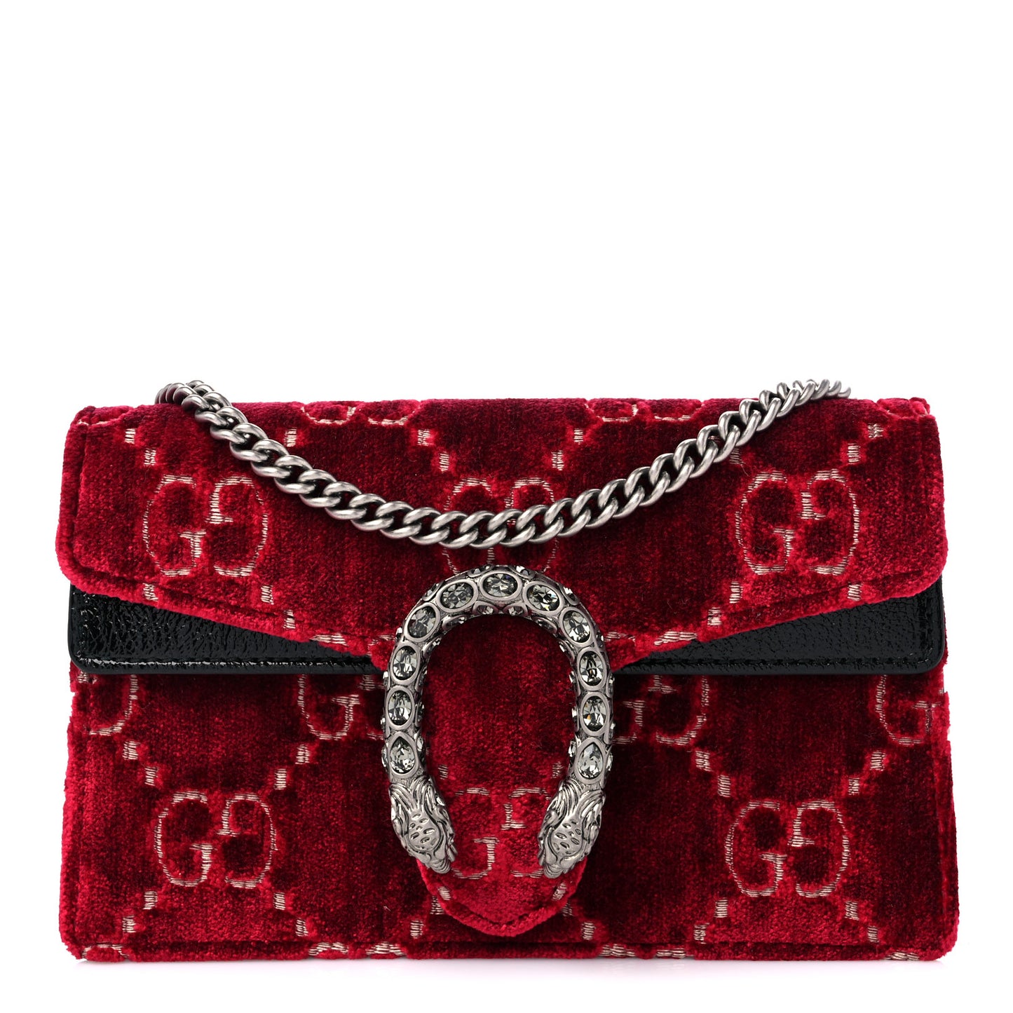 Velvet GG Monogram Super Mini Dionysus Shoulder Bag Red Cipria Black