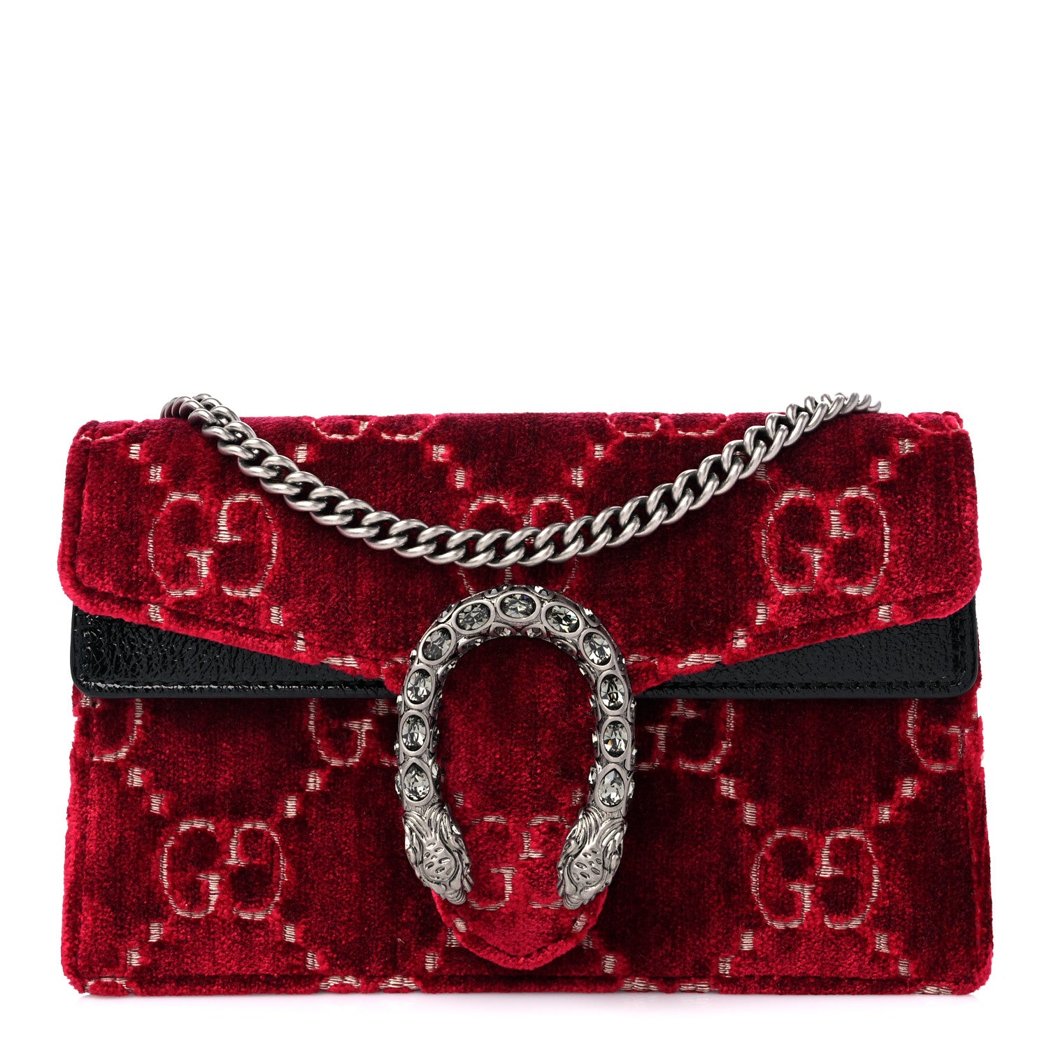 Gucci Velvet GG Monogram Super Mini Dionysus Shoulder Bag Red Cipria Black 1 of 8