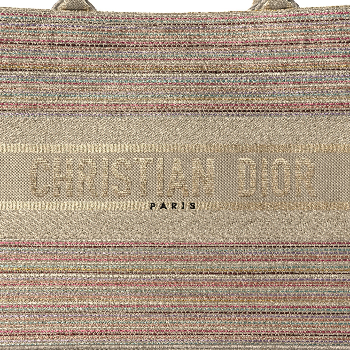 Canvas Embroidered Medium Stripes Book Tote Beige Multicolor