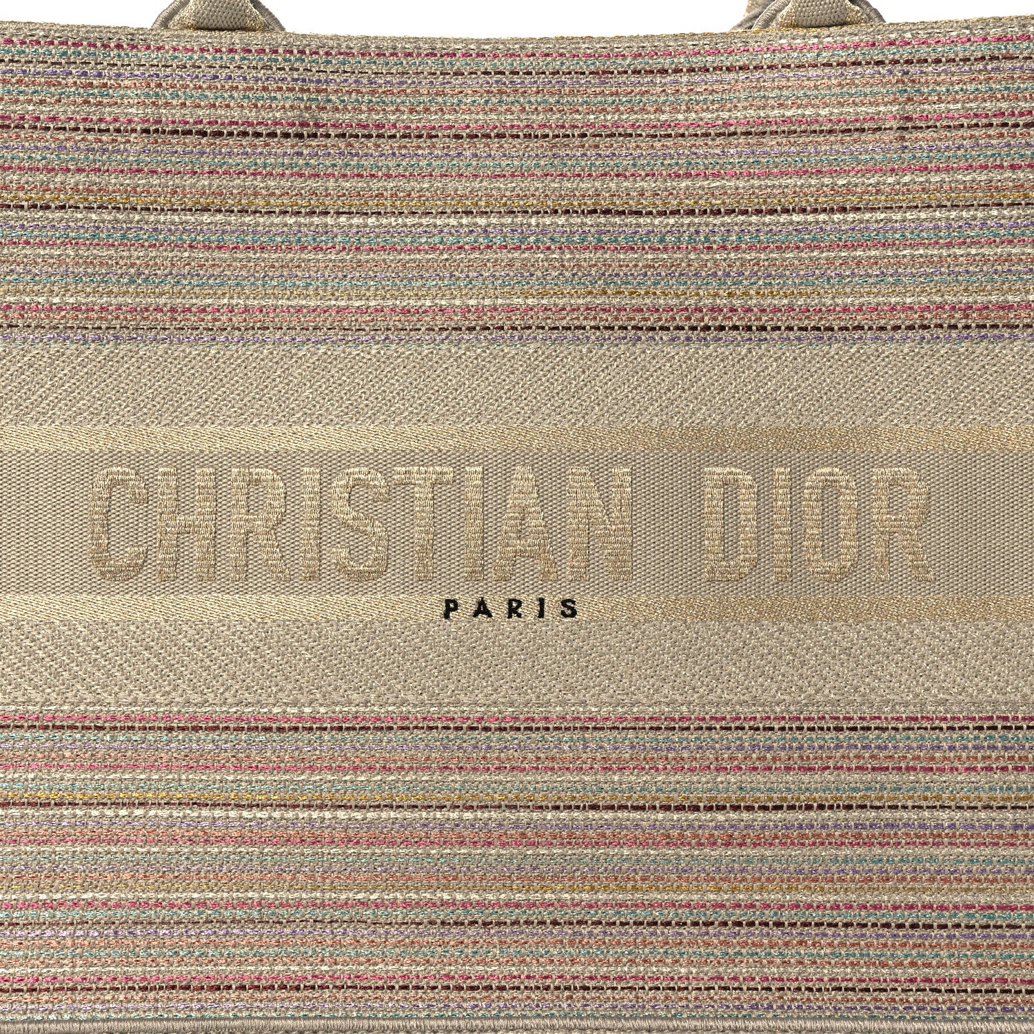 Christian Dior Canvas Embroidered Medium Stripes Book Tote Beige Multicolor 10 of 10