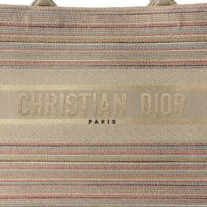 Christian Dior Canvas Embroidered Medium Stripes Book Tote Beige Multicolor 10 of 10