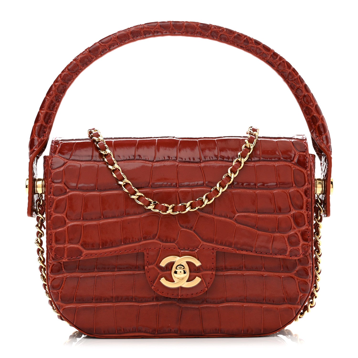 Chanel Calfskin Crocodile Embossed Turn Around Mini Flap Burgundy 1 of 11