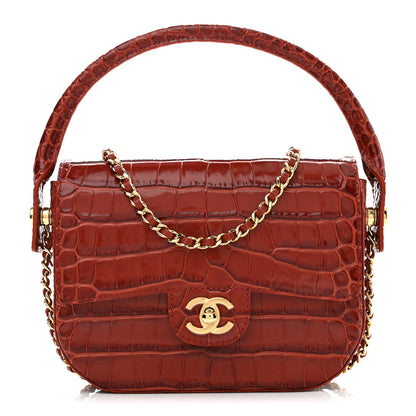 Chanel Calfskin Crocodile Embossed Turn Around Mini Flap Burgundy 1 of 11
