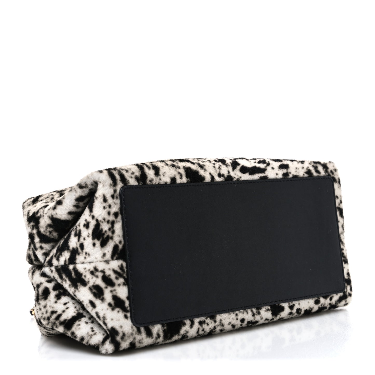 Lambskin Pony Hair Printed Clutch With Chain Black White