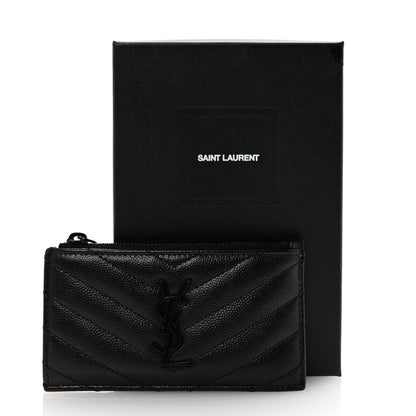 Saint Laurent Grain De Poudre Matelasse Chevron Monochrome Fragments Zippered Card Case Black 7 of 7