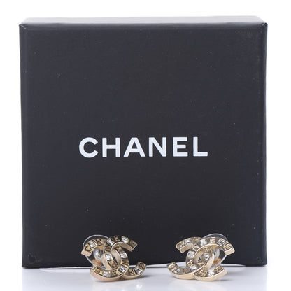 Chanel Crystal Metal CC Paris Button Stud Earrings Gold 5 of 5