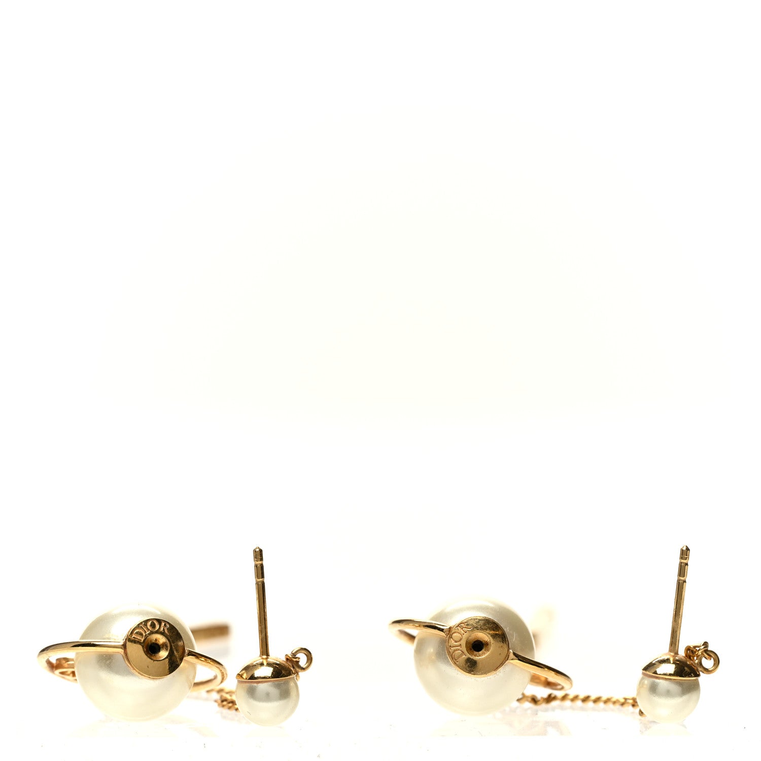 Christian Dior Pearl Tribales Dangle Chain Earrings Gold 3 of 5