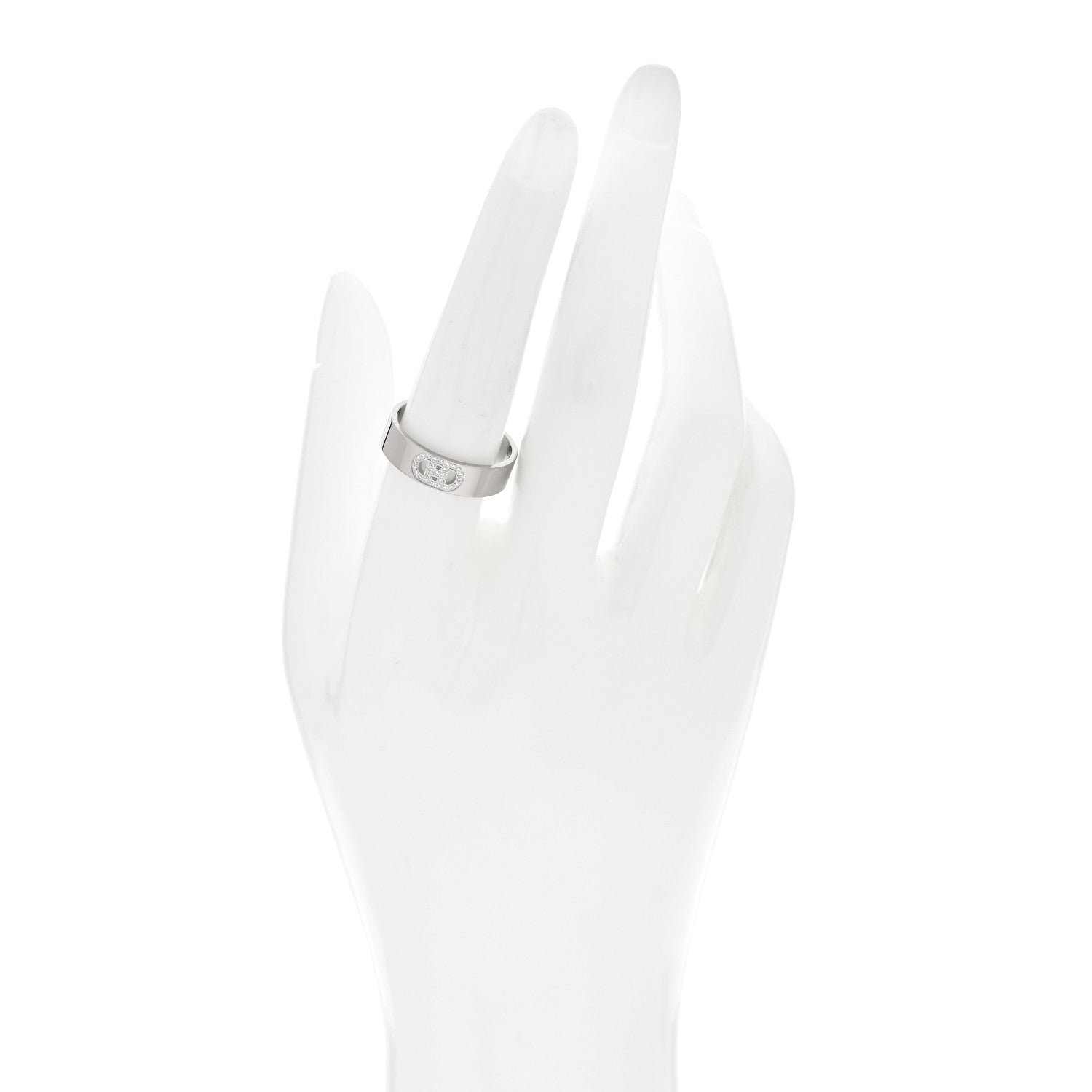 Hermes 18K White Gold Diamond PM H D'Ancre Ring 58 8.25 2 of 5