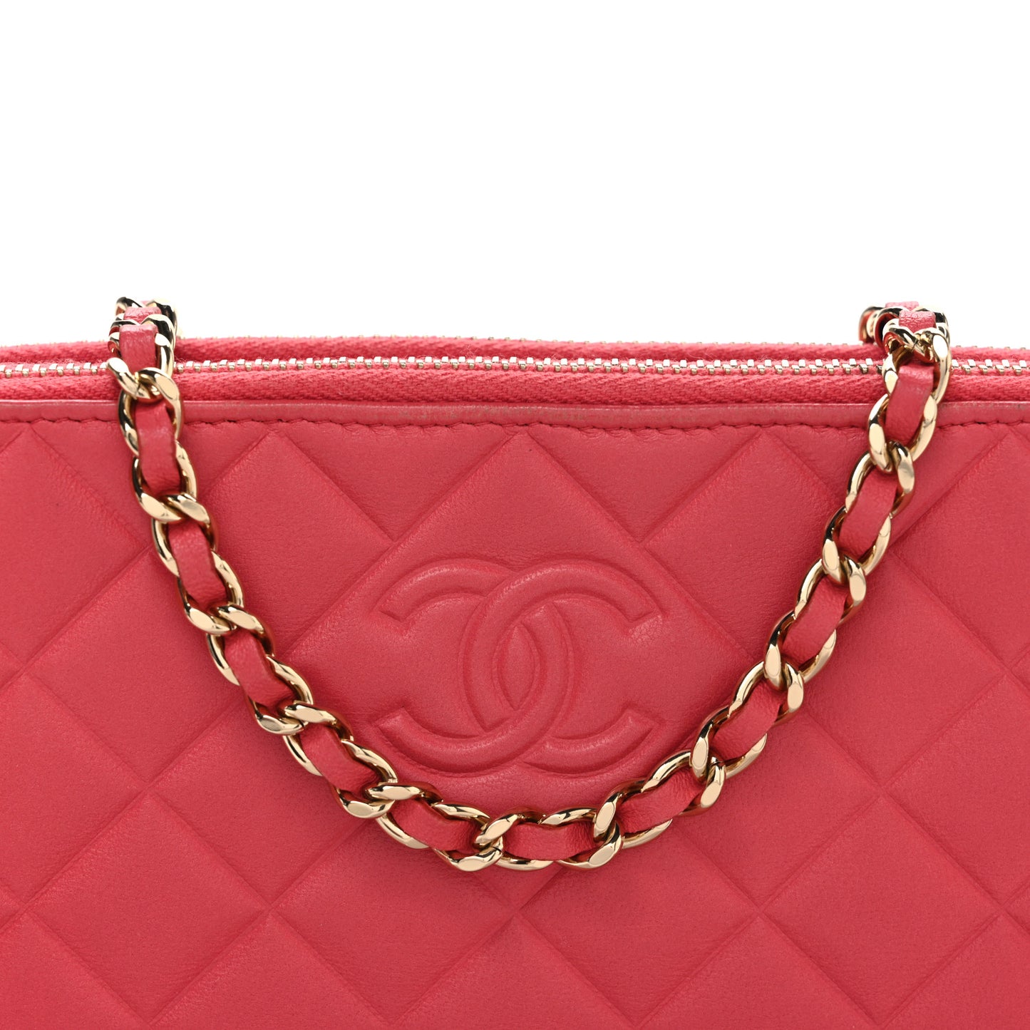 Lambskin Quilted Small Clutch With Chain Pink