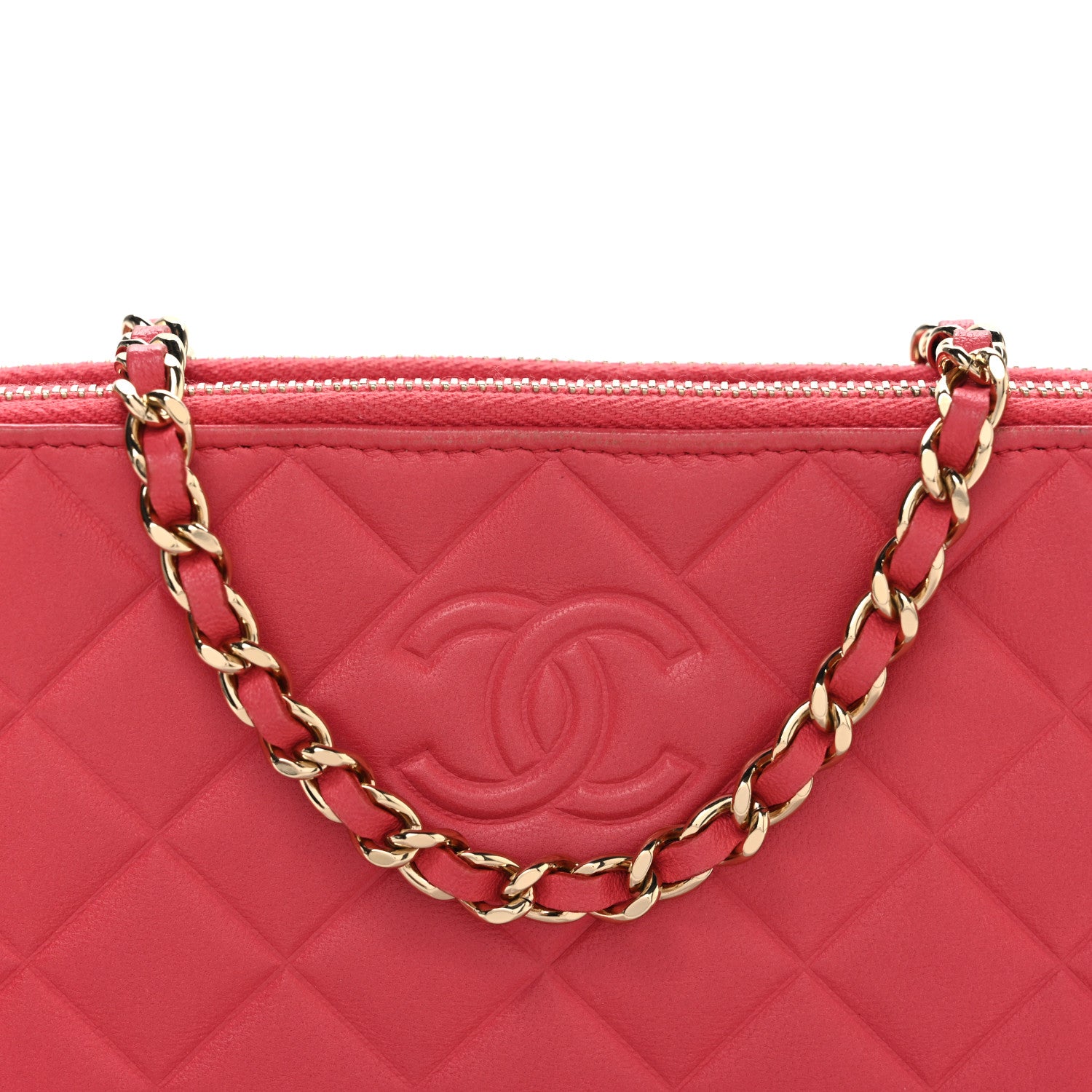 Chanel Lambskin Quilted Small Clutch With Chain Pink 9 of 12