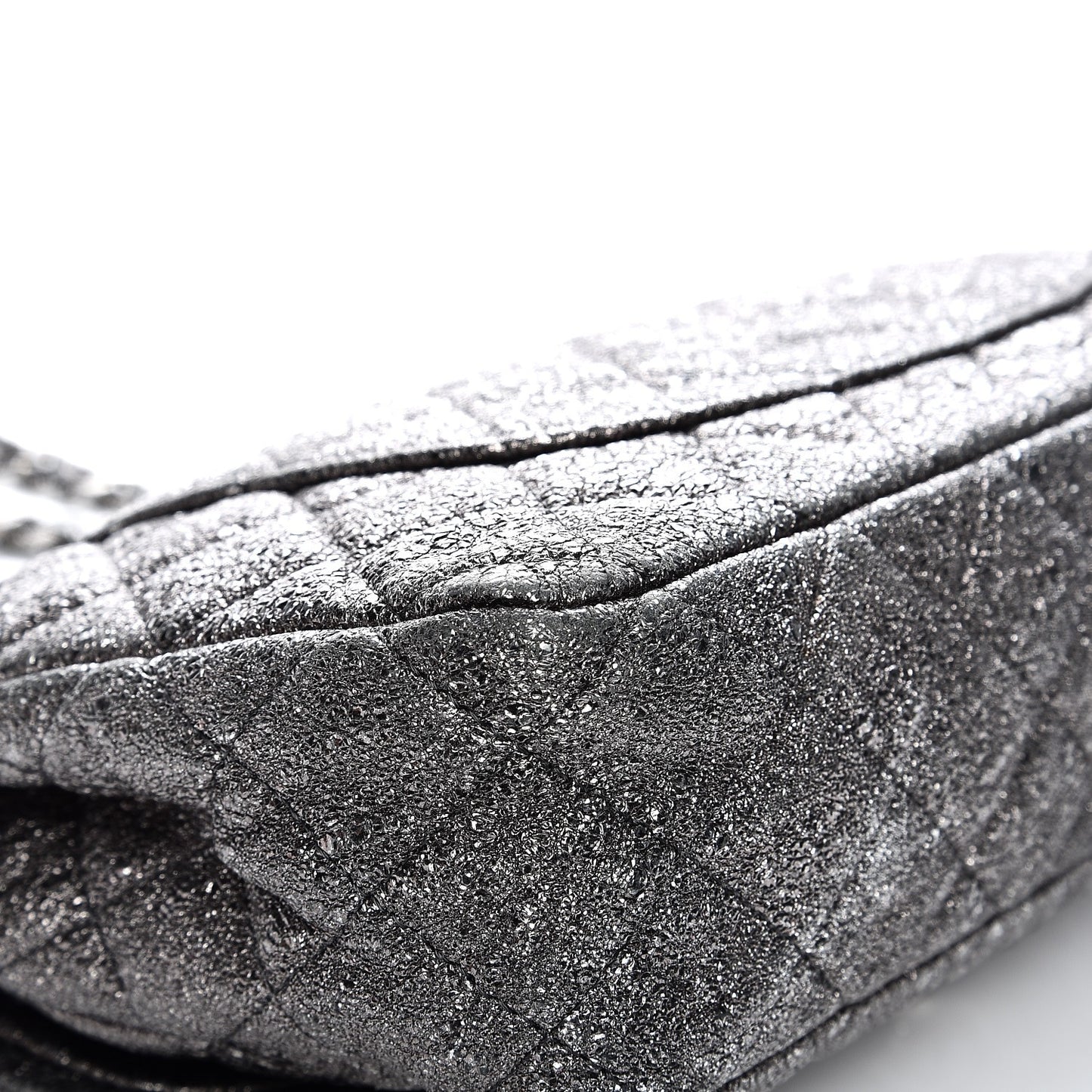 Metallic Crackled Calfskin Medium Double Flap Argent Fonce