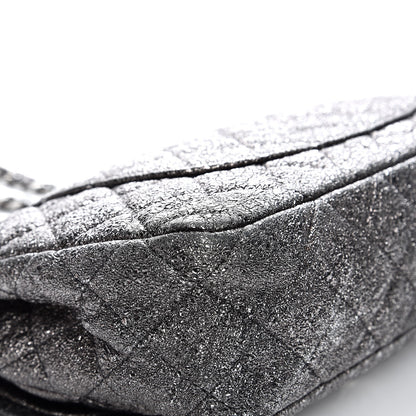 Chanel Metallic Crackled Calfskin Medium Double Flap Argent Fonce 10 of 11
