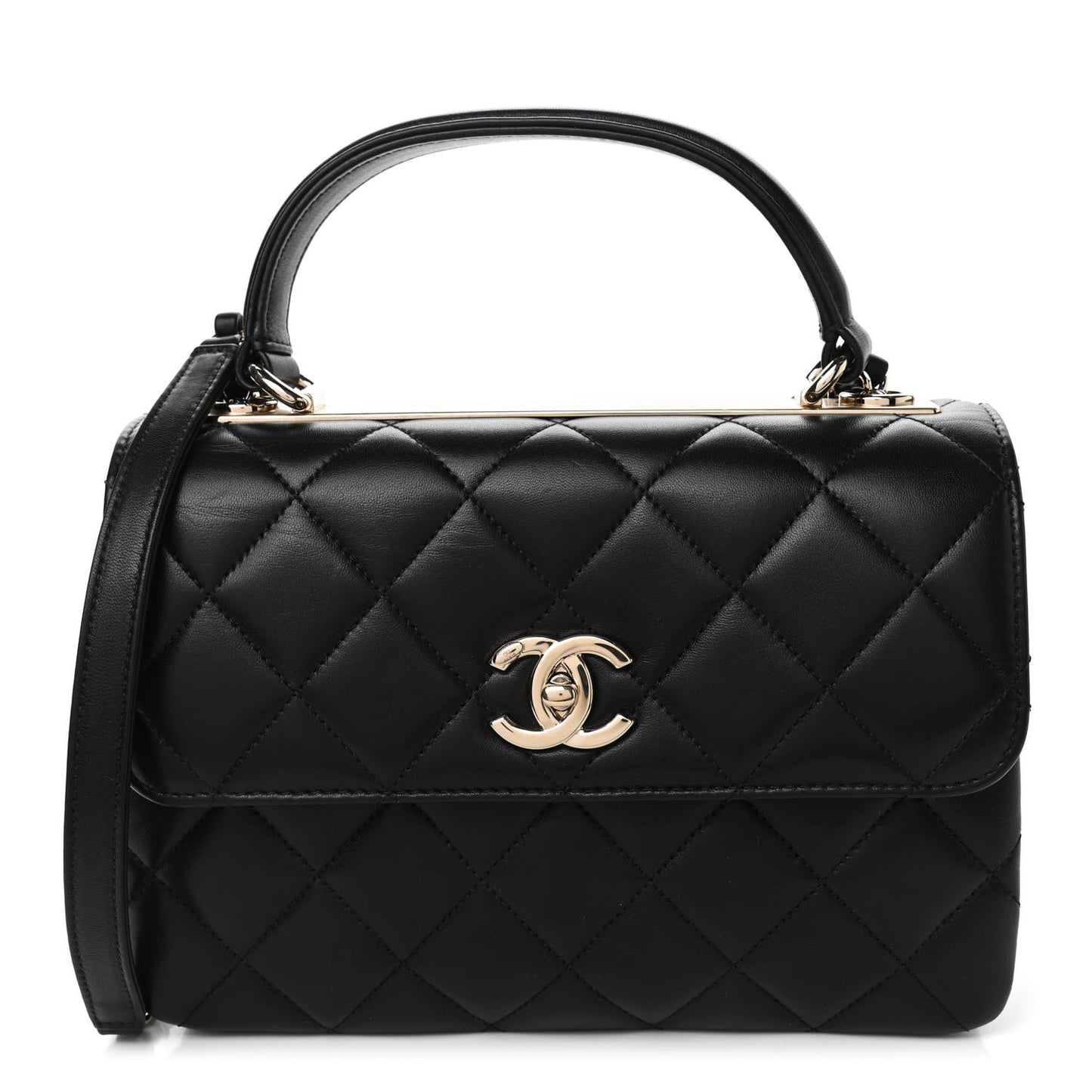 Lambskin Quilted Small Trendy CC Dual Handle Flap Bag Black