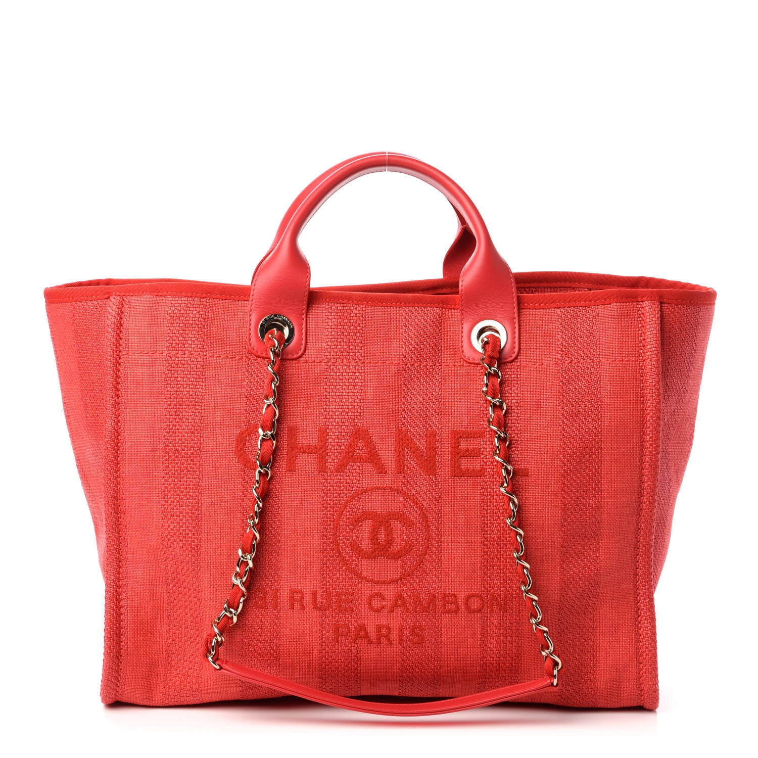 Chanel Mixed Fibers Striped Medium Deauville Tote Red 1 of 10