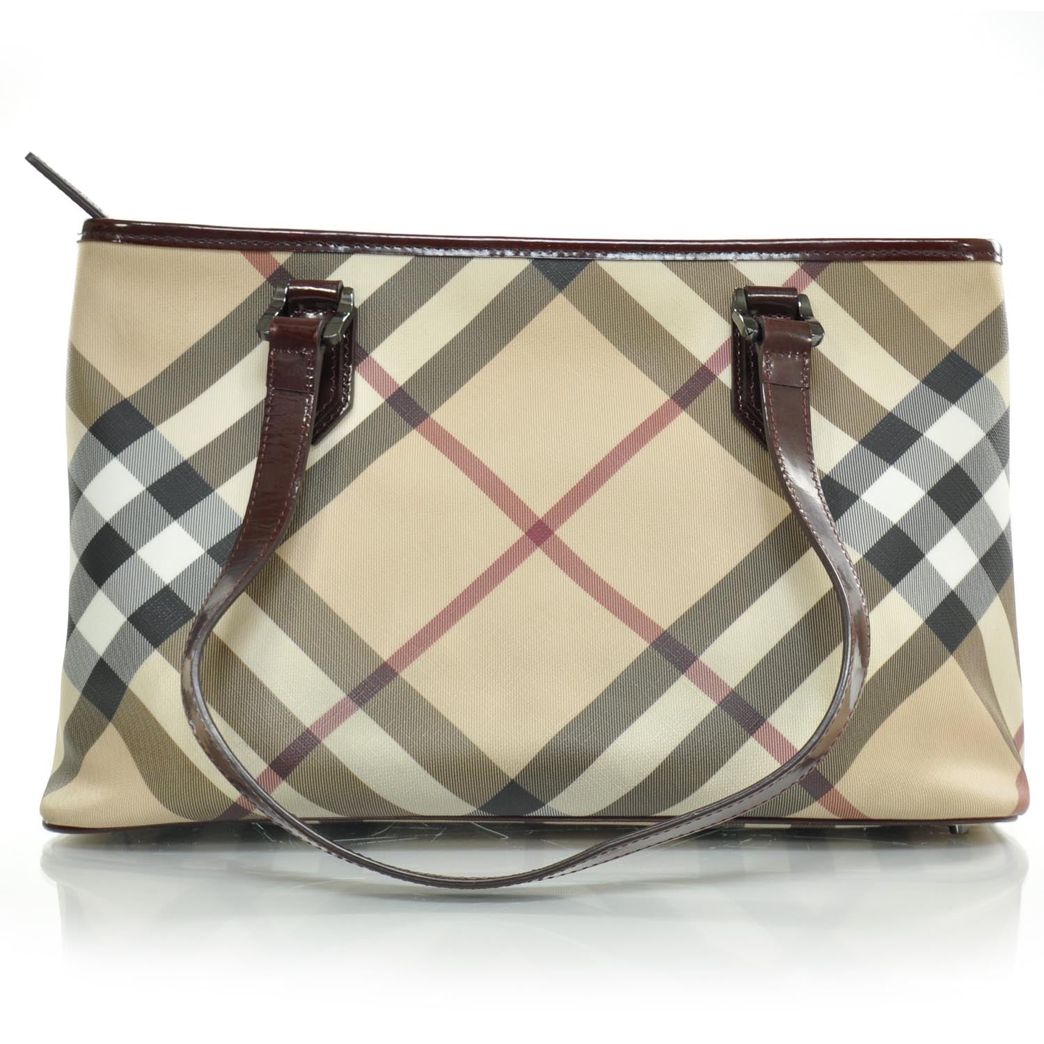 Burberry Patent Trim Nova Check Tote Bordeaux 1 of 10