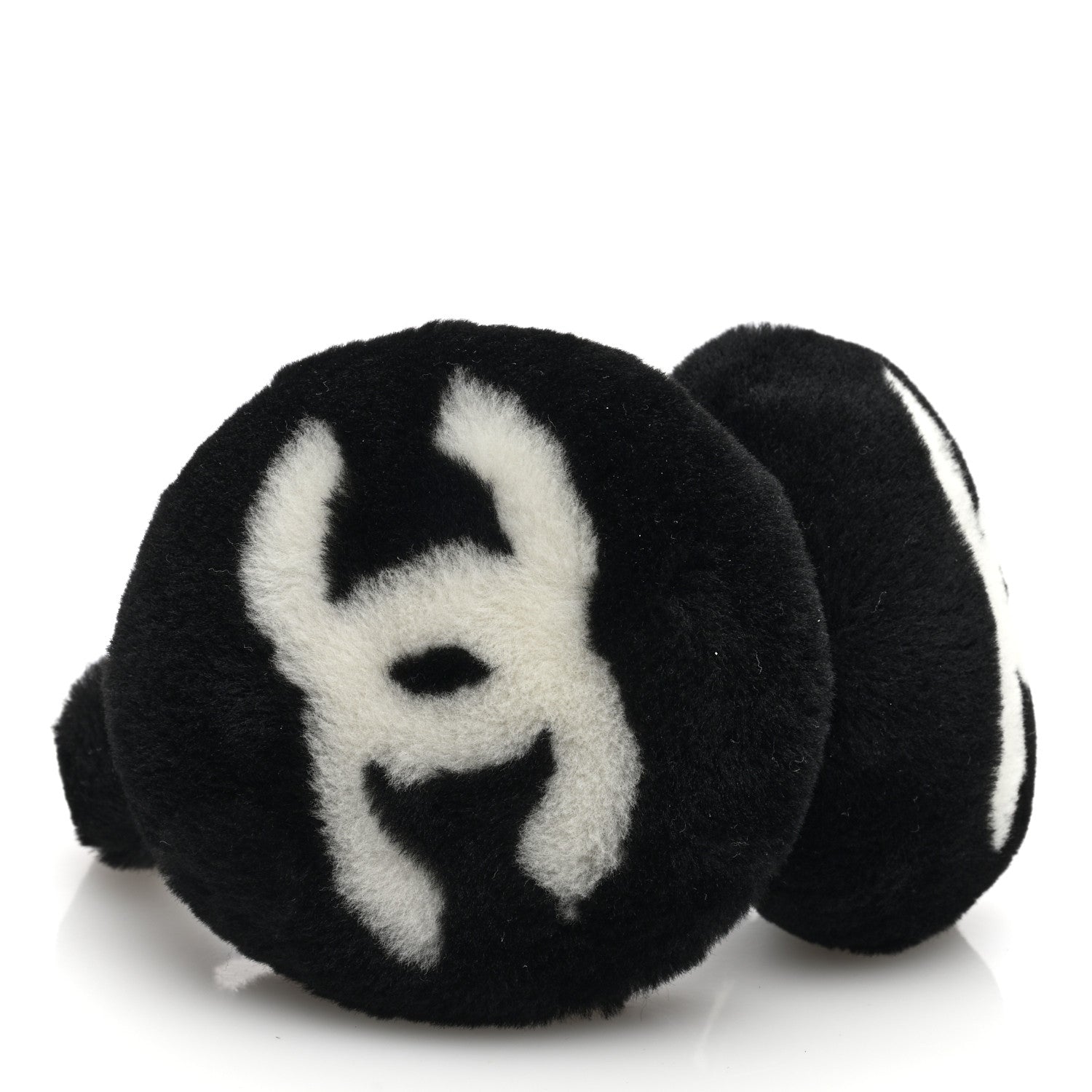 Chanel Shearling CC Ear Muffs Black White 4 of 6