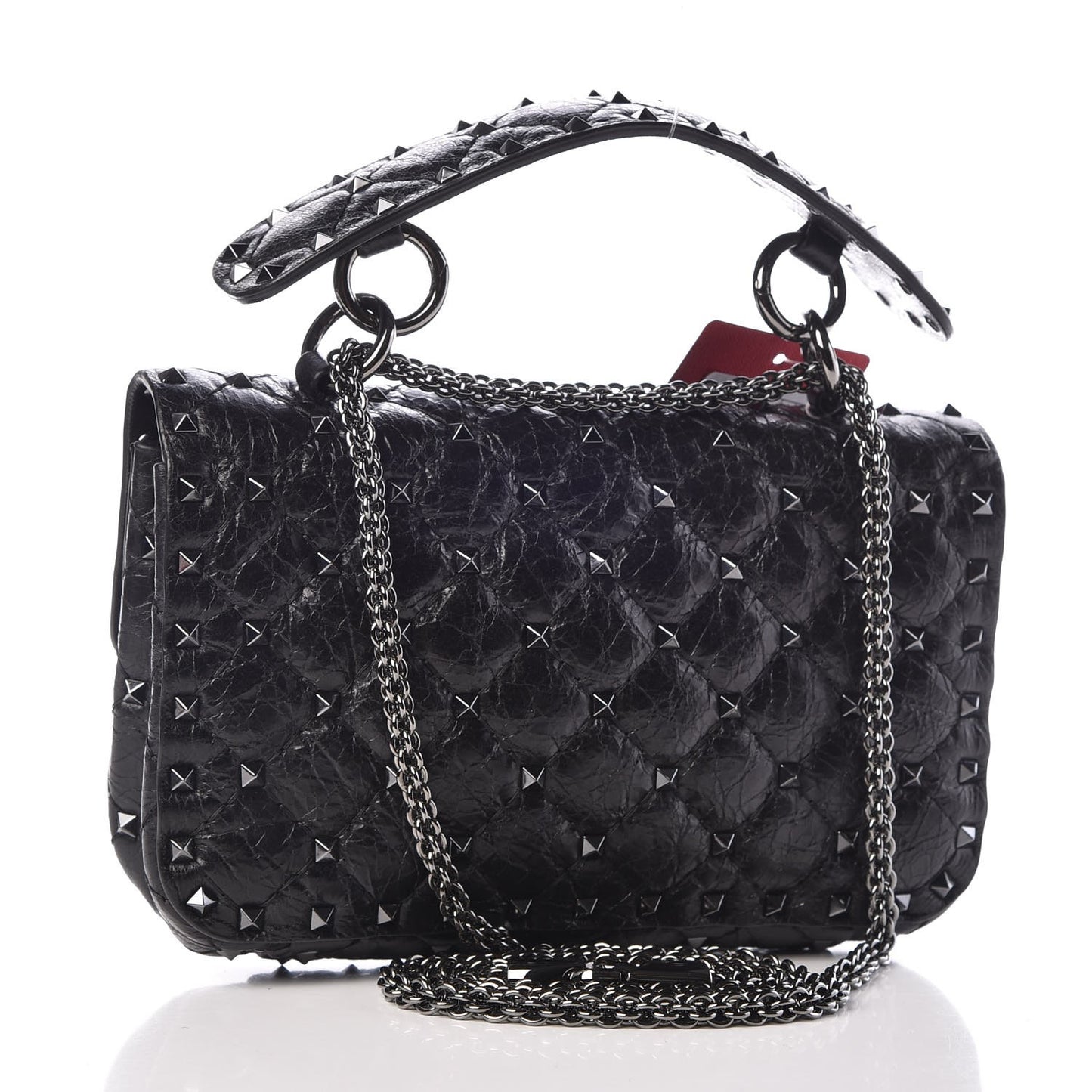 Craquele Nappa Small Rockstud Spike Shoulder Bag Black