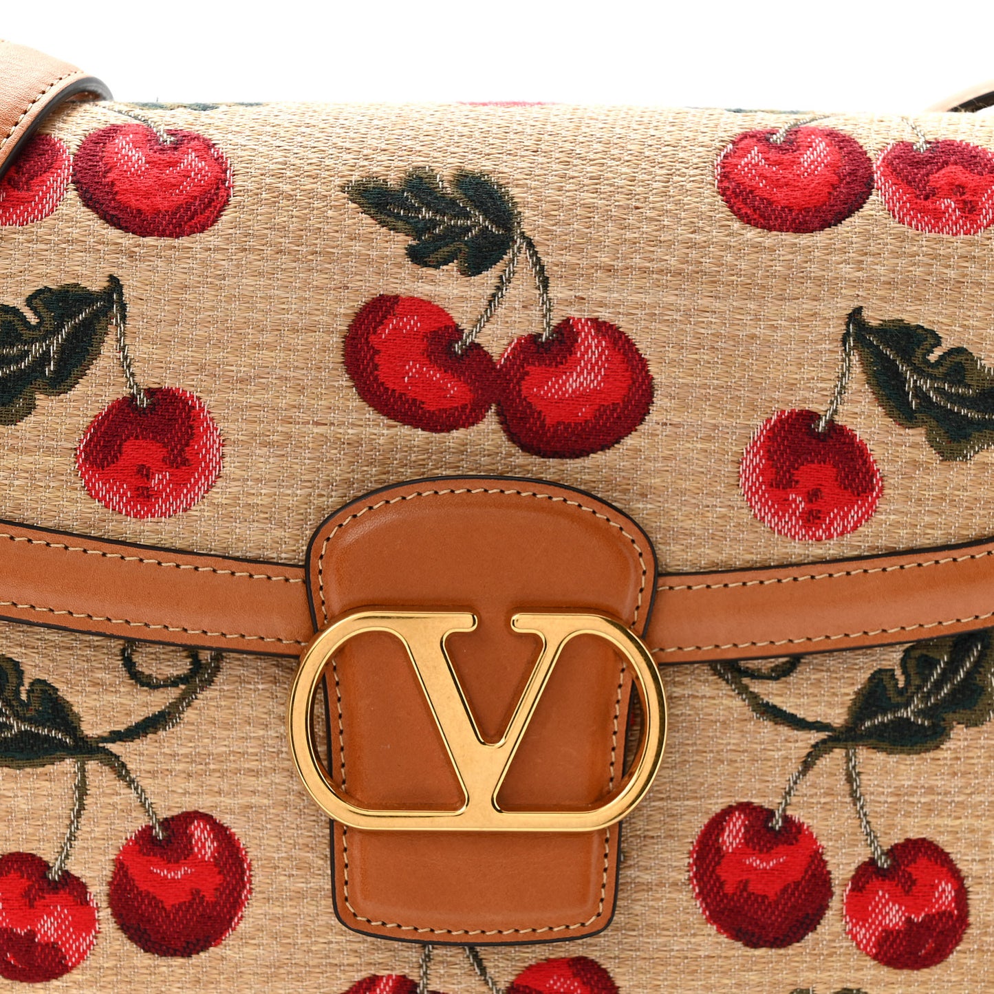 Jacquard Raffia Cherryfic 9to5 Shoulder Bag Natural Red