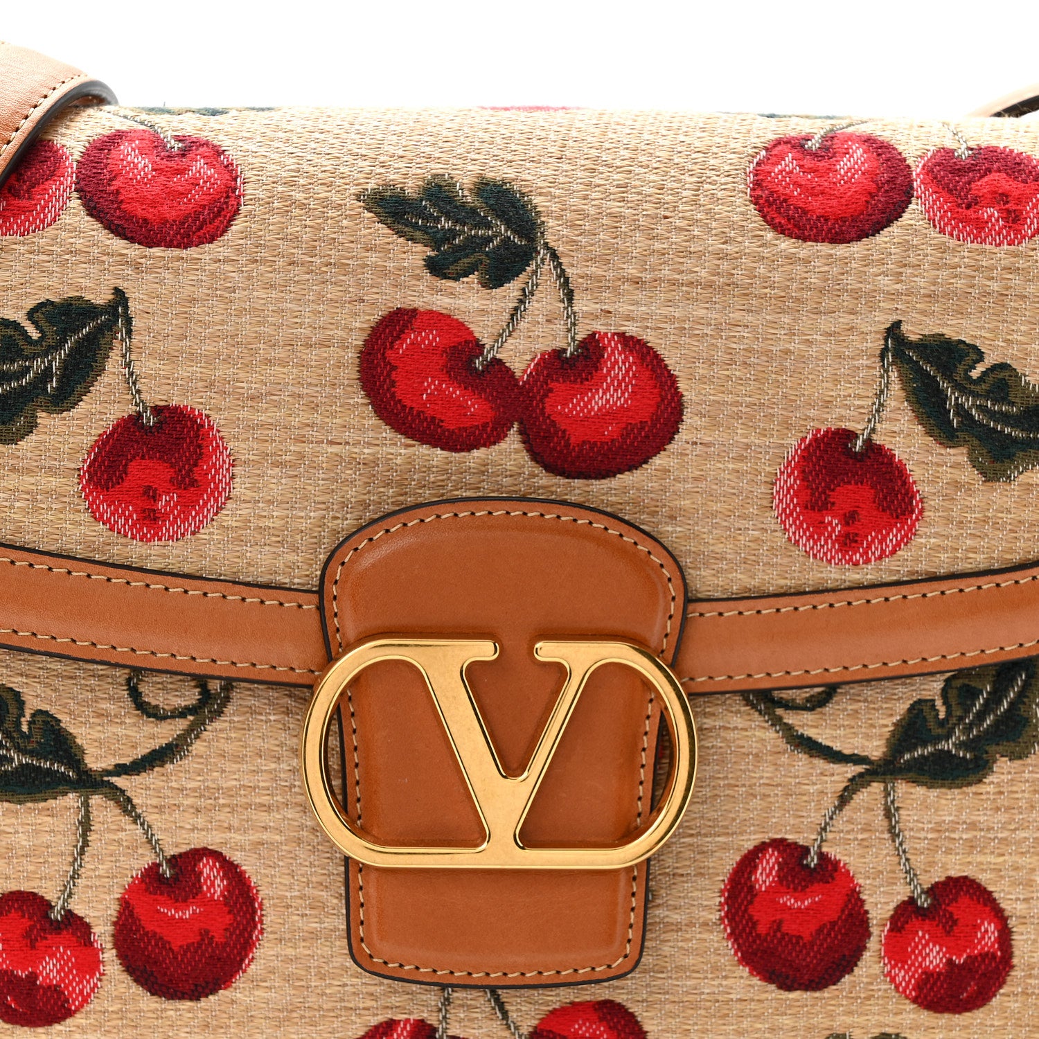 Valentino Garavani Jacquard Raffia Cherryfic 9to5 Shoulder Bag Natural Red 7 of 11