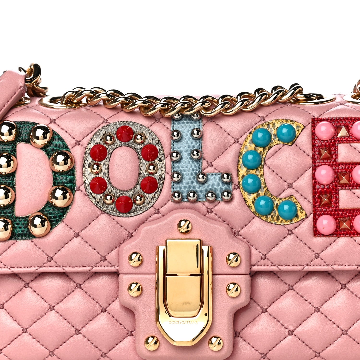 Dolce & Gabbana Lambskin Watersnake Embellished Lucia Shoulder Bag Rosa 6 of 15