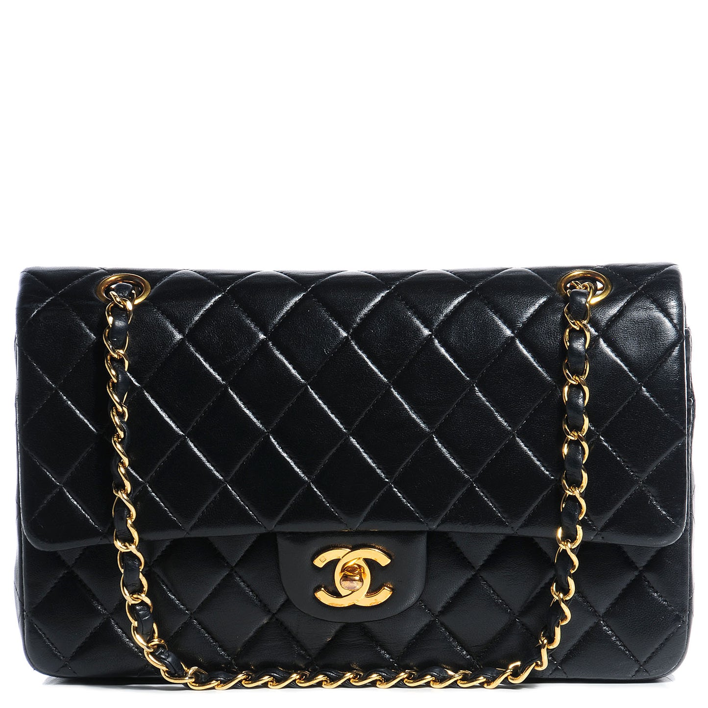 Lambskin Medium Double Flap Black