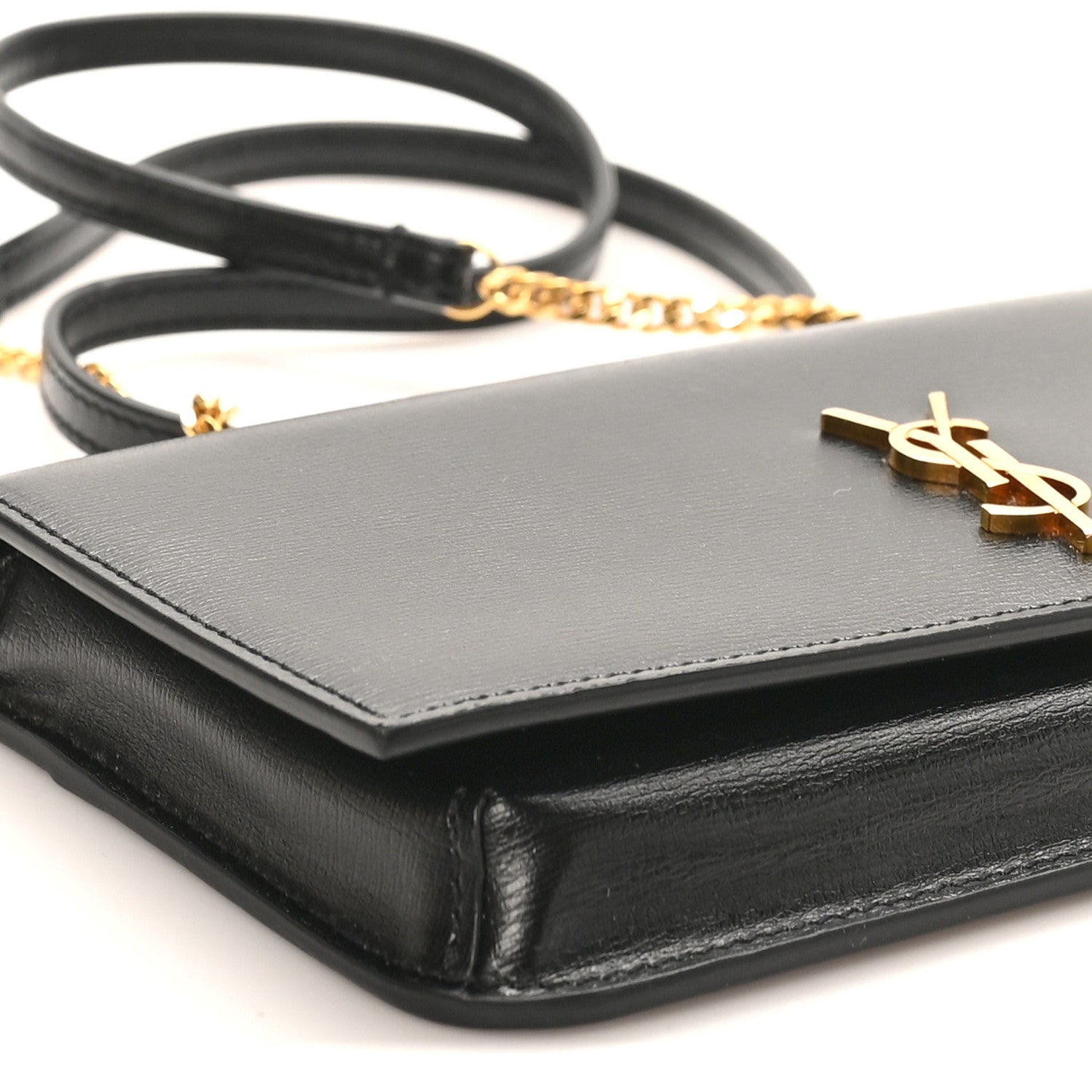 Saint Laurent Grained Calfskin Monogram Phone Holder Crossbody Black 8 of 9