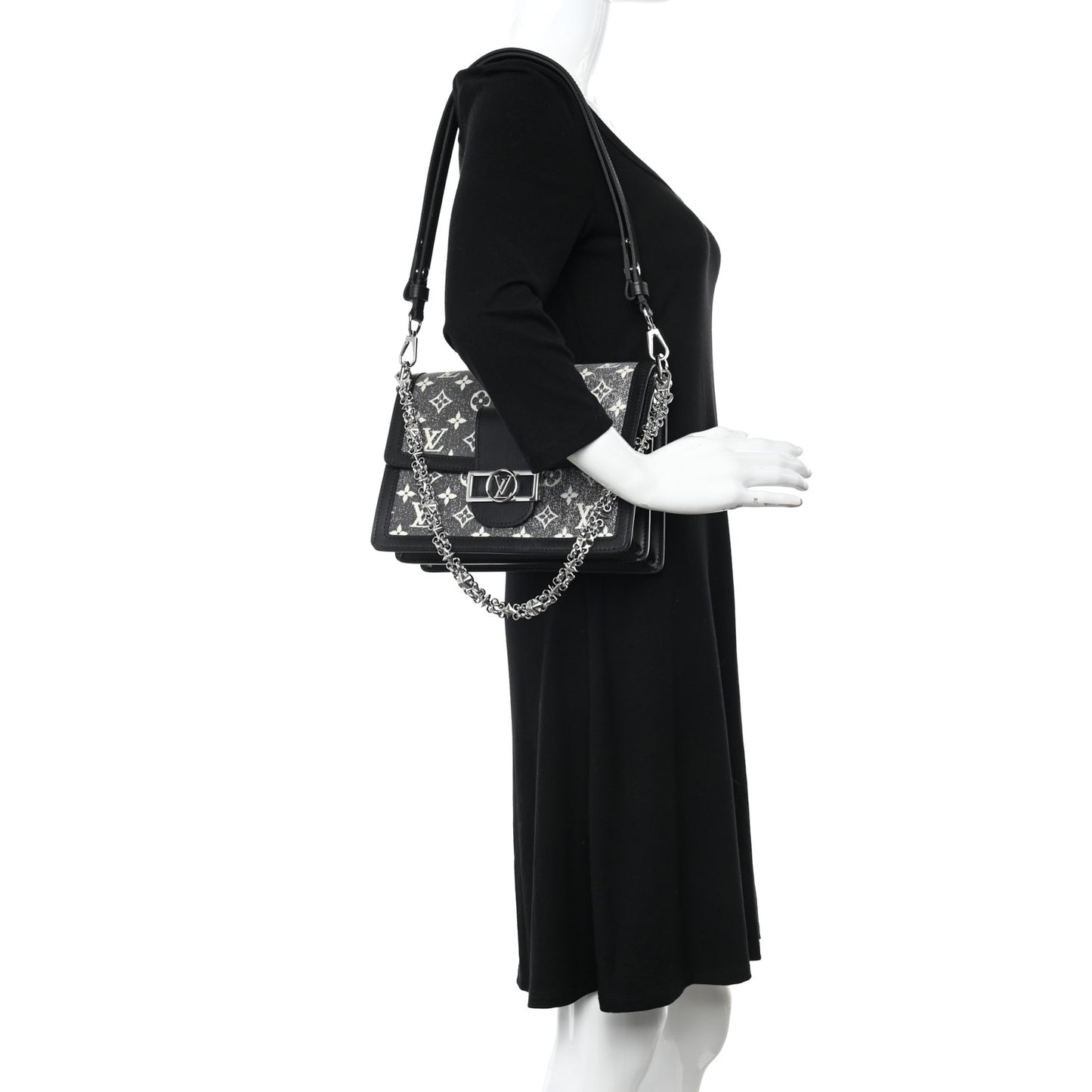 Denim Monogram Jacquard Dauphine MM Black