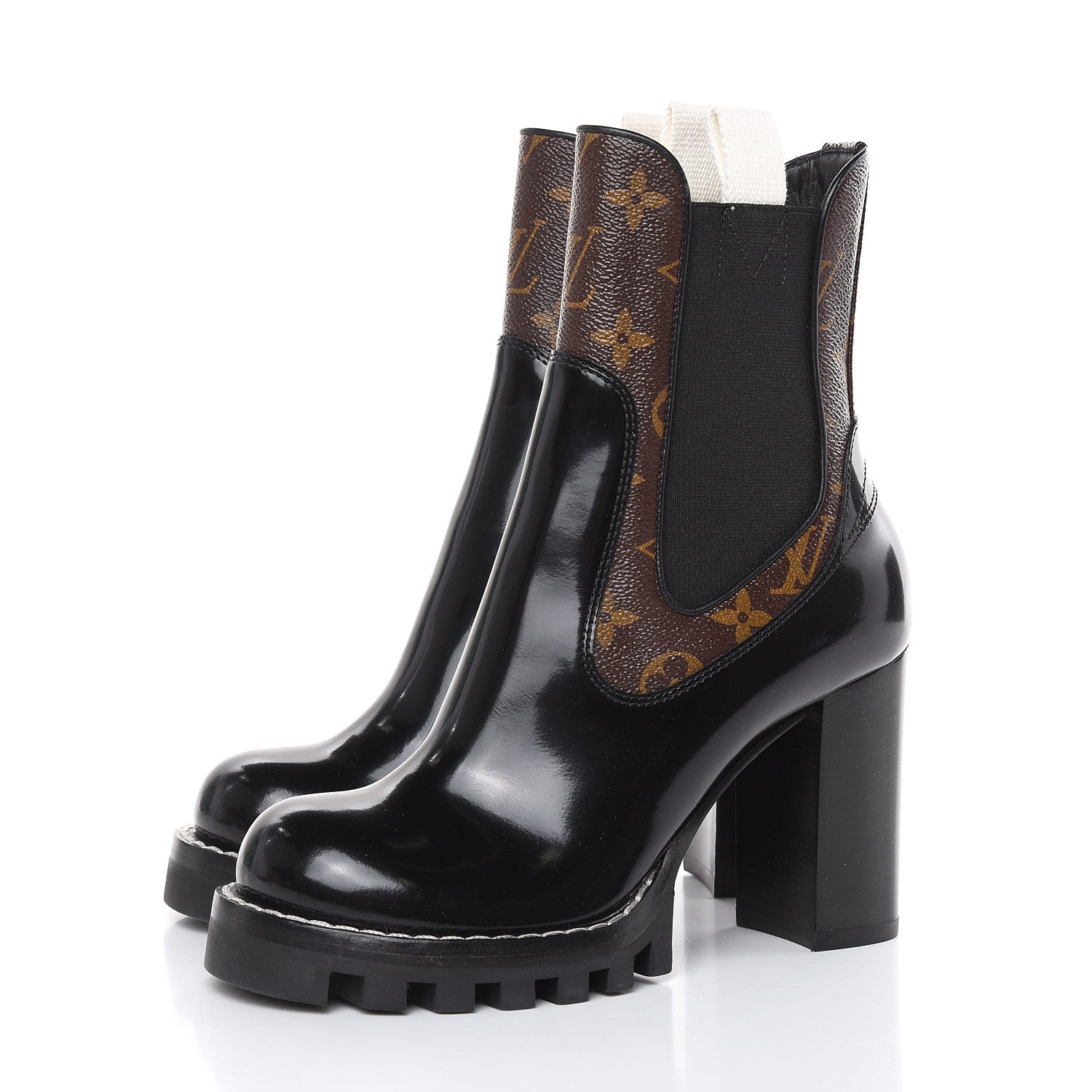 Louis Vuitton Patent Calfskin Monogram Star Trail Chelsea Ankle Boots 36 Black 3 of 8